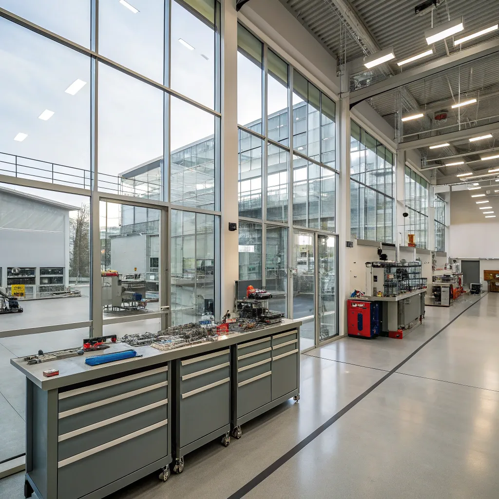 Modern metal and glass workshop